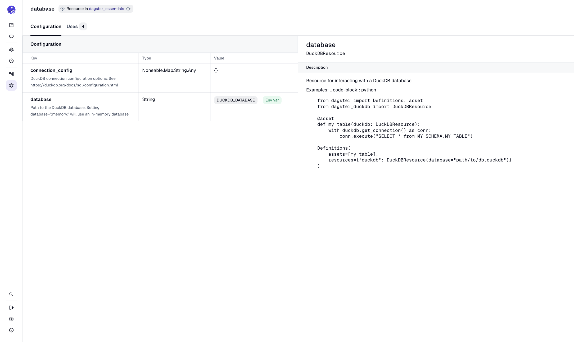 The Resources tab for the dagster_university code location